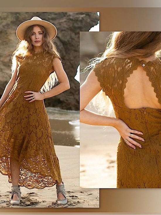 Joyfolie Dresses & Skirts - Esperanza High-Low Lace Dress In Bistre Gold